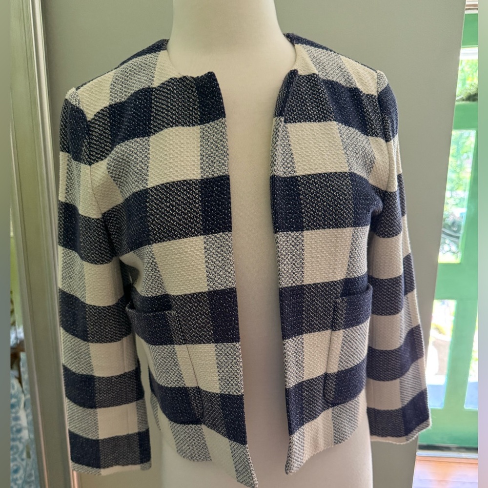 Ann Taylor Navy and White Textured Blazer